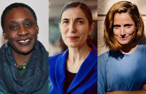 Fotocollage von links: Dr. Maisha-Maureen Auma (Foto: Deborah Moses-Sanks), Selmin Çalışkan, (Foto: Open Society Foundations) Dr. Carolin Wiedemann (Foto: privat)